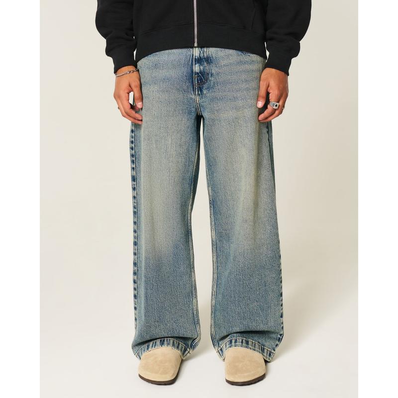 Hollister Dark Wash Graphic Super Baggy Jeans