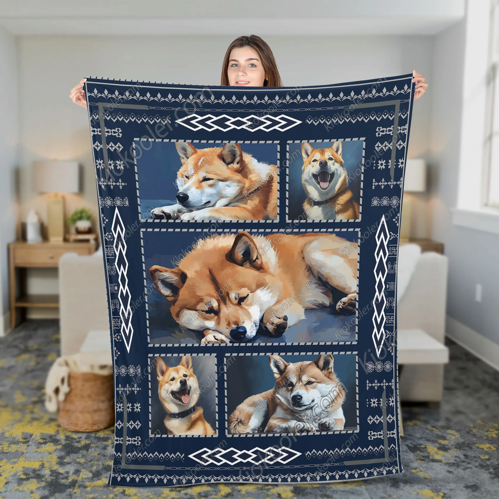 Shiba Inu Dog Navy All Season Blanket, Shiba Inu Dog Decor, Gifts For Dog Lovers, Sofa Throw Blanket Comfort Warmth Soft Blanket Fleece Blanket, Sherpa Blanket