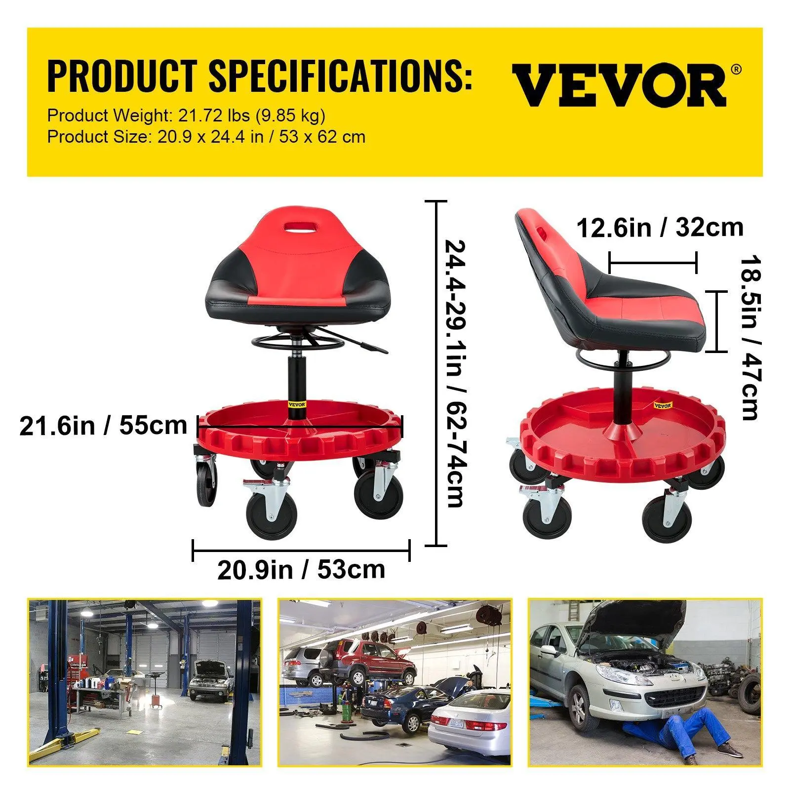 Red Seat - Adjustable with 5‘’ Casters - 300lbs