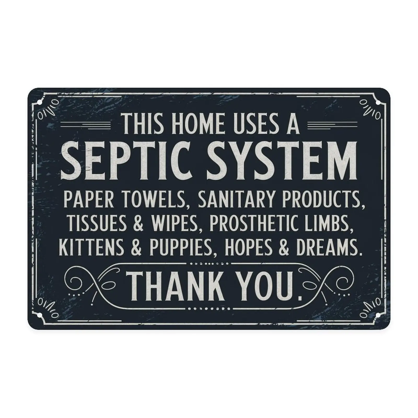 Funny Septic System Warning Tin Sign， Vintage Bathroom Metal Sign Print Aesthetic Room Decoration for Home Bedroom Kitchen Bar Dorm Wall Decor 8 X 12 Inch