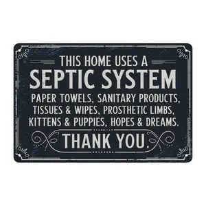 Funny Septic System Warning Tin Sign， Vintage Bathroom Metal Sign Print Aesthetic Room Decoration for Home Bedroom Kitchen Bar Dorm Wall Decor 8 X 12 Inch