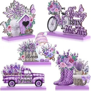 Wooden Centerpiece Decoration, 5 Counts/set Lavender Themed Centerpieces, Home Decor for Living Room Bedroom Dining Room, Ornaments