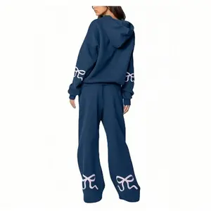 Two Piece Outfits Bow Graphic Print Hoodie Sweatpants Set Oversized Sweatshirt and High Waist Sweatpants Tracksuit Can be used with raincoat