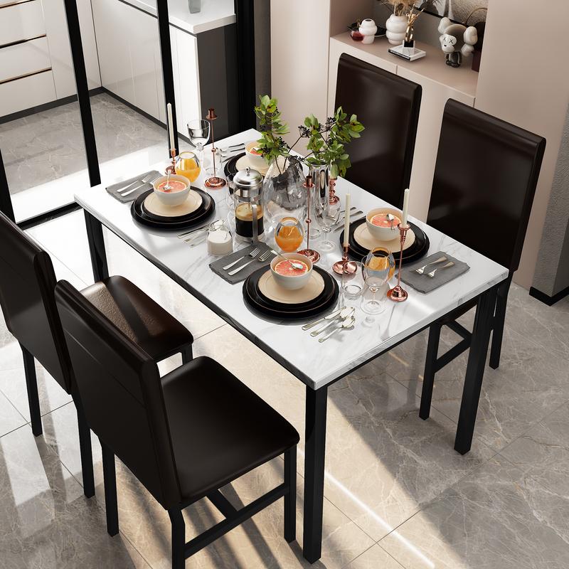 AWQM 5 Piece Dining Table Set for 4,Faux Marble Kitchen Table and ...