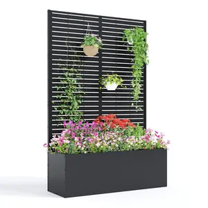 Garvee Metal Raised Garden Bed with Trellis, 71"x47"x16" Metal Planter Box with Trellis Privacy Screen for Climbing Plants, Vegetable, Vines, Drainage Holes, 15.8" Deep Planting Bed, Black