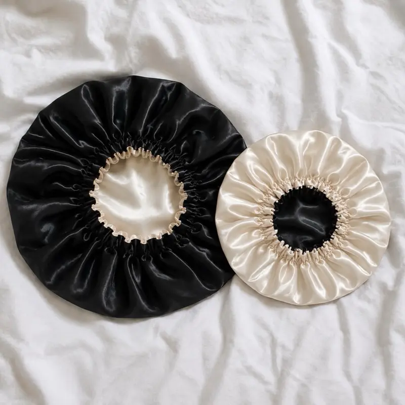 Handmade Black French Vanilla Reversible Satin Bonnet