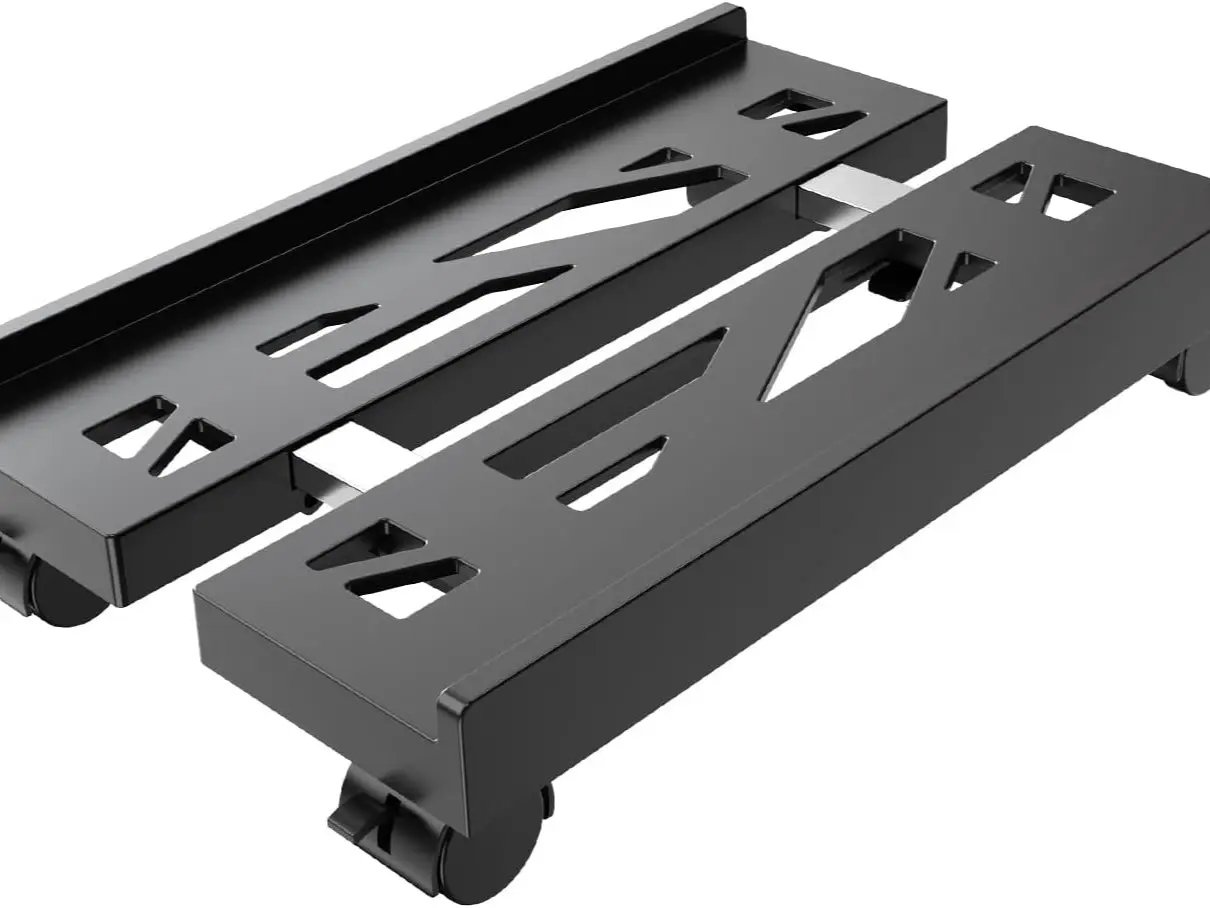 Adjustable Computer Tower Stand with 4 Caster Wheels for Under-Desk Floor Use, Black