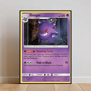 Pokemon Gengar Cartoon Card Poster ,Pokemon Gengar  Poster Canvas Sticky Wall Art Printing Waterproof Home Living Bed Room Bar Aesthetic Decor