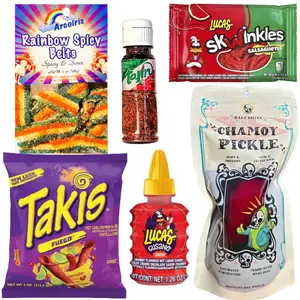 Dále Shine Rainbow Chamoy Pickle Kit, Takis, Popular Mexican Candy, Lucas Gusano, Salsagheti, Mini Tajin, Spicy Rainbow Sour Belts, Pepinillo de Chamoy 6 Piece