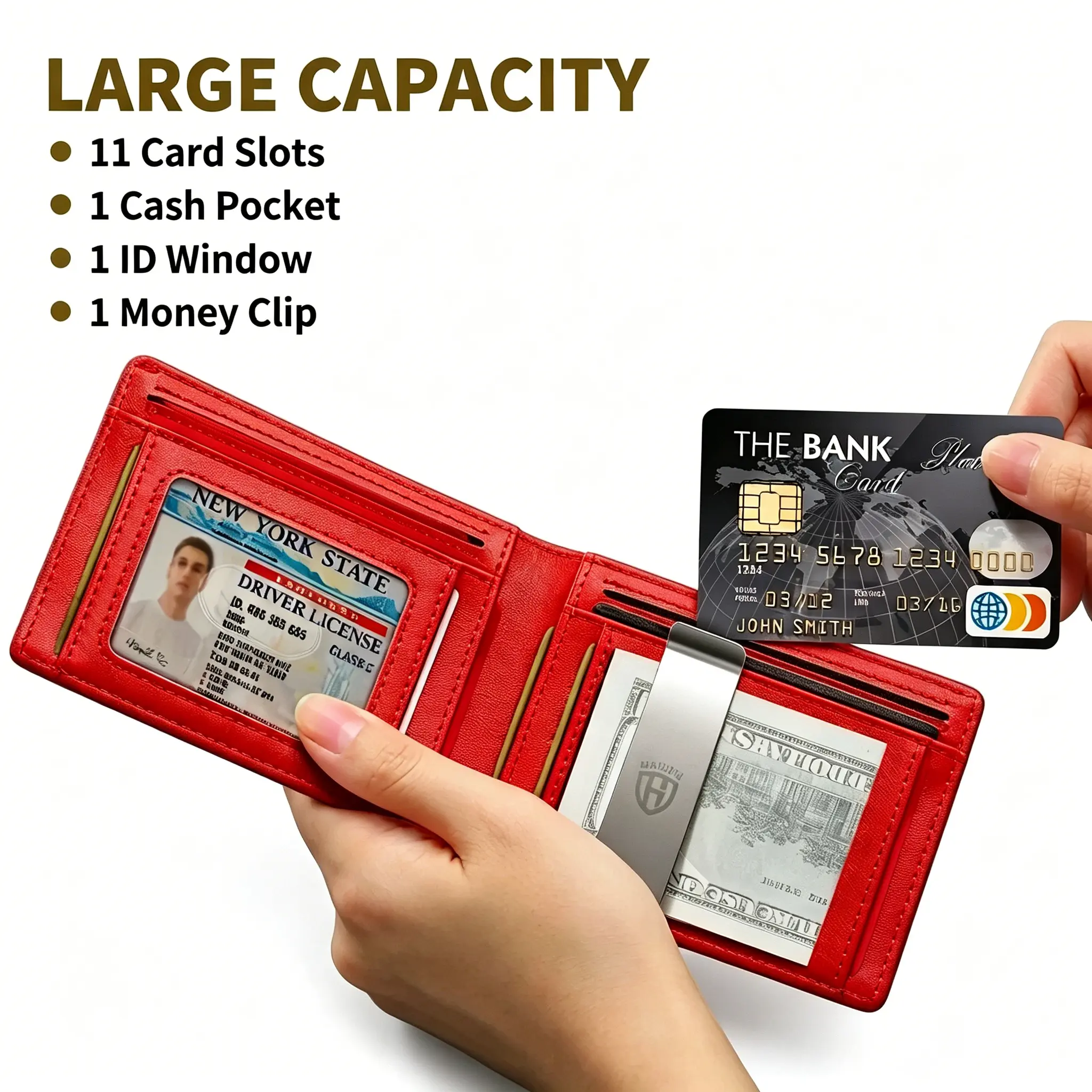 Slim Wallet for Men with 11 cardSlots Rfid Blocking Carbon Fiberwallets Bifold Credit Card Holder Minimalist Leather With Gift Box,EDC,Back to School