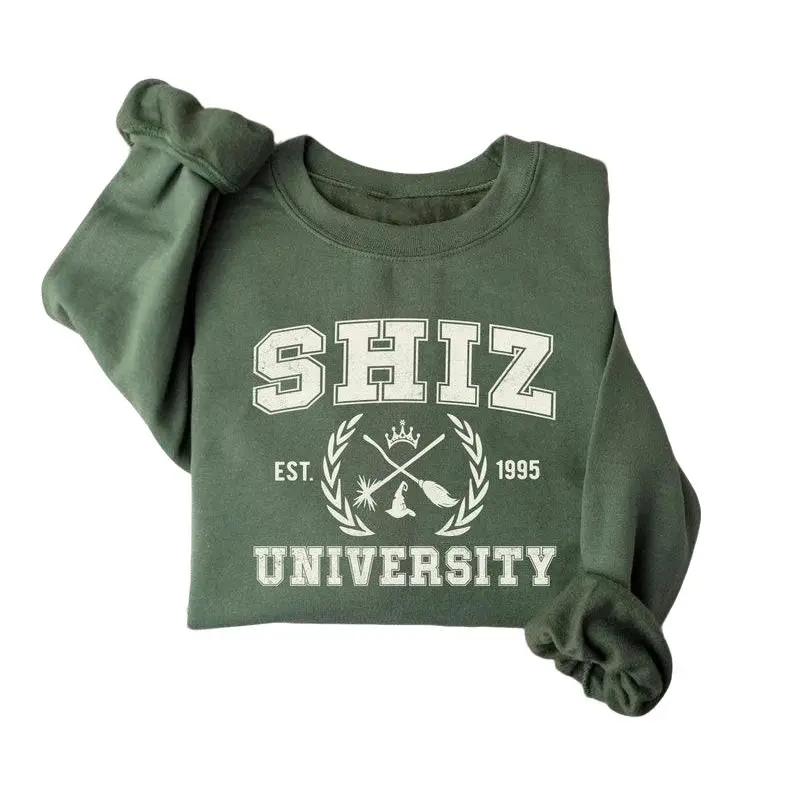 Shiz University Sweatshirt, Wicked Musical Inspired Shirt, Defy Gravity Broomstick Magic Wand Graphic Tee, Classic Cotton Unisex Sweatshirt