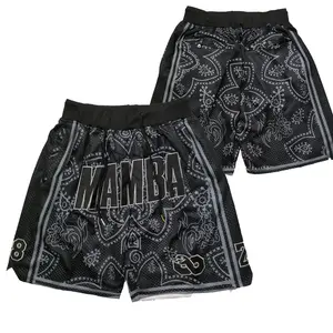 MAMBA 2025 Black Basketball Shorts with Floral and Plant Design, Four Pockets, Sewing Embroidery Covered, Big Size, High Quality, Outdoor Sports Pants Athletic Wear