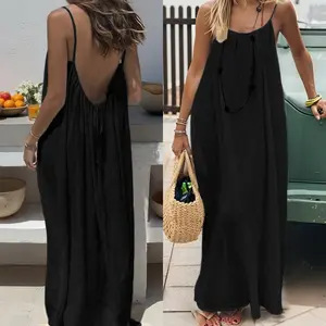 2026 NEW Womens Solid Color Backless Cami Dress, Casual Sleeveless Dress for Summer, Ladies Clothes for Beach Holiday Vacation