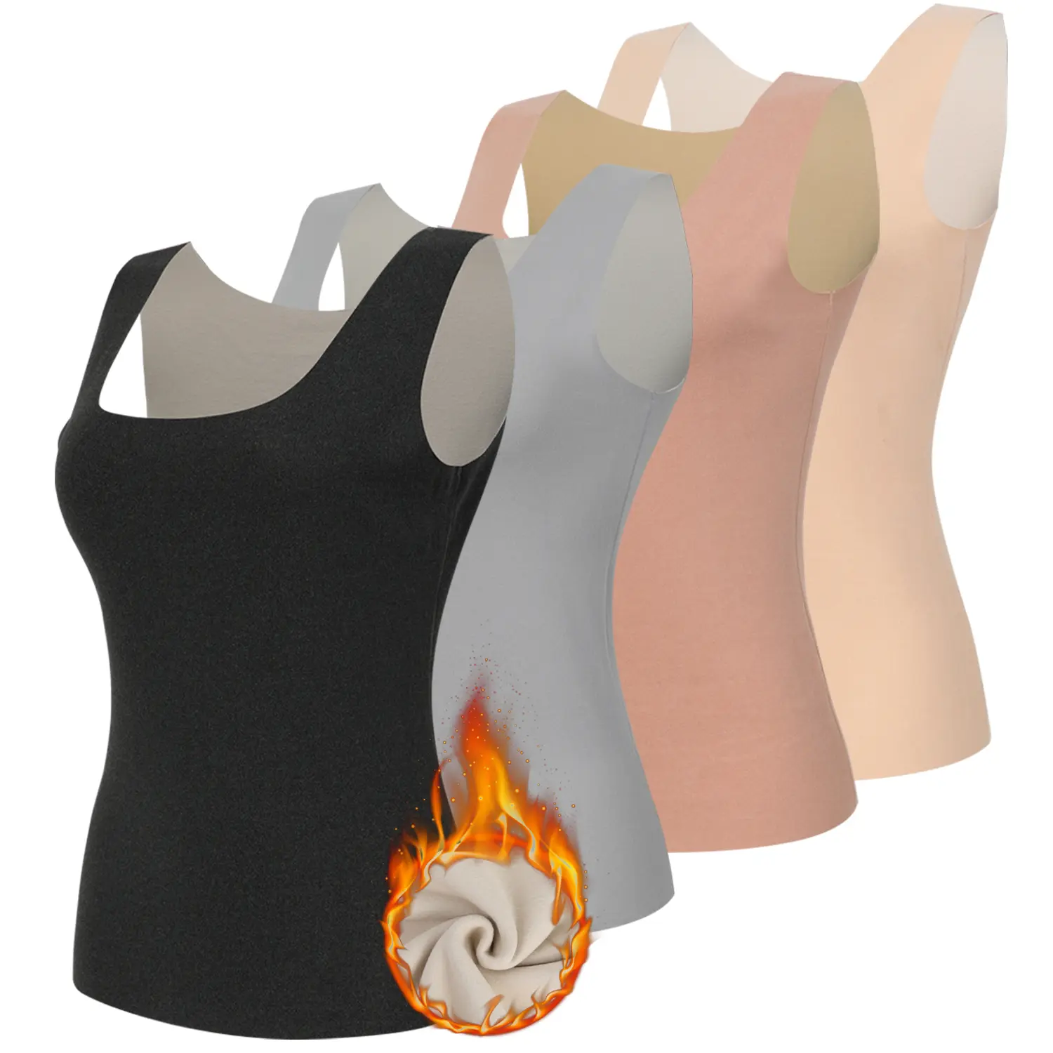 Women's Fleece-Lined Thermal Tank Top - Sleeveless Bra Strap Undershirt, Mid-Hip Length, Long-Lasting Warmth Winter Base Layer Camisole, Outdoor Cold Weather Womenswear Underwear, Fabric, Style, Falls