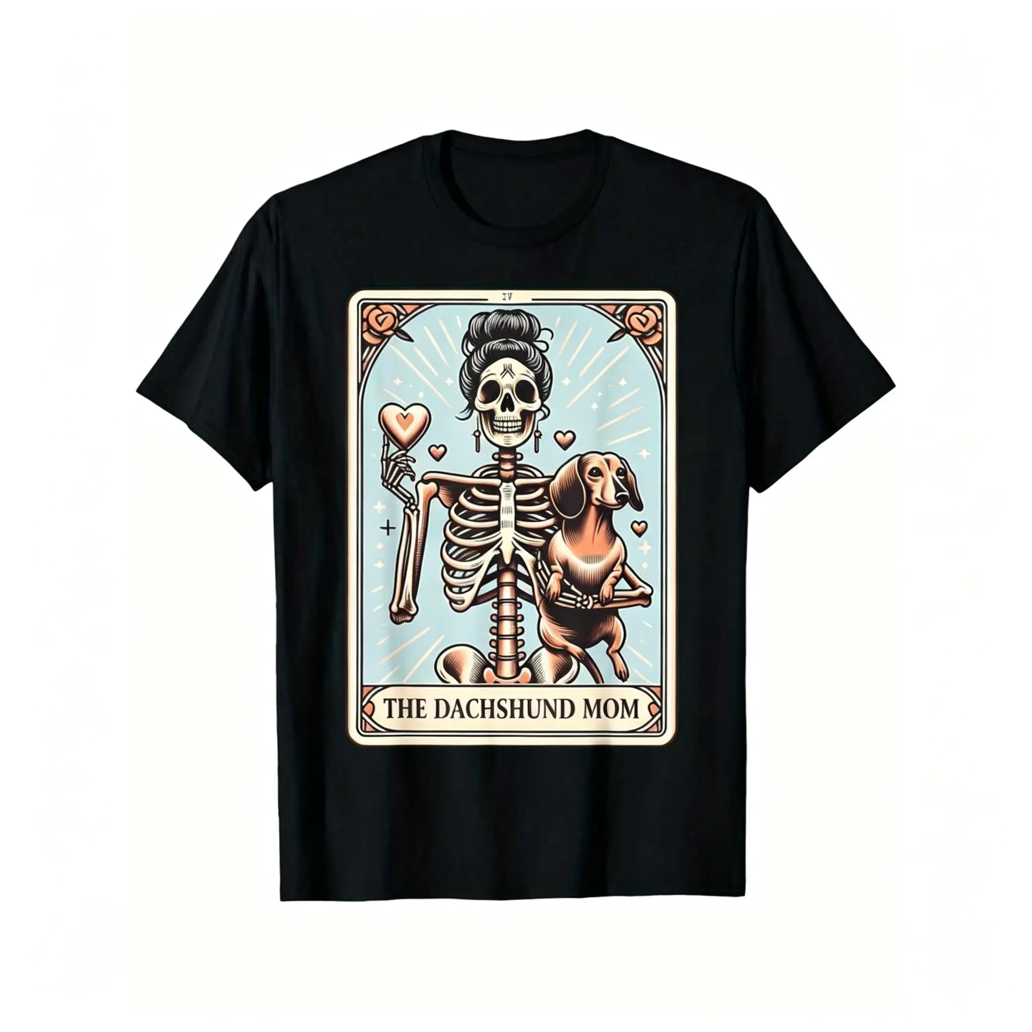 Unisex Dachshund Skeleton Graphic T-Shirt, Casual Short Sleeve Soft Cotton Top with Round Neck, Humorous Valentine Gift for Men and Women, Streetwear, Tshirt, Shortsleeve