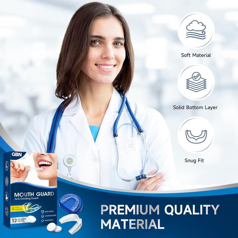 GBN Mouth Guard for Grinding Teeth at Night - Custom Fit Night Guards - Comfortable Mouth Guard for Sleeping, Nightguard, Mouthguard Includes 2 Sizes, 12 Cleaning Tablets