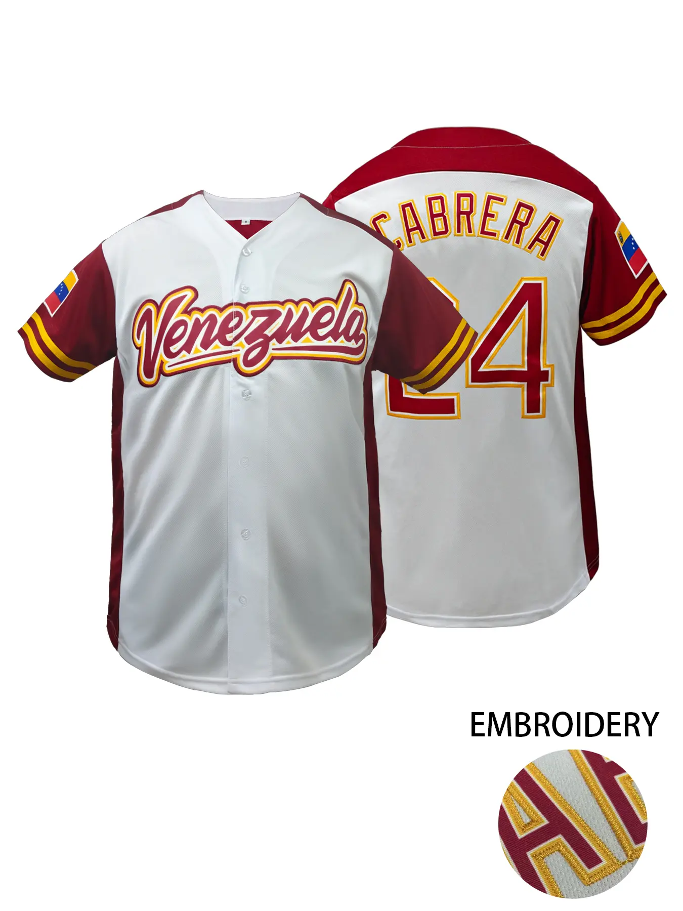 Venezuela 24" Stitched Baseball Jersey,Embroidered Baseball Jersey,Loose Short Sleeve Comfortable Sportswear for Summer Breathable Sports Top, Breathable Athletic Top,Perfect for Outdoor Sports, Casual Wear, Unisex All Seasons