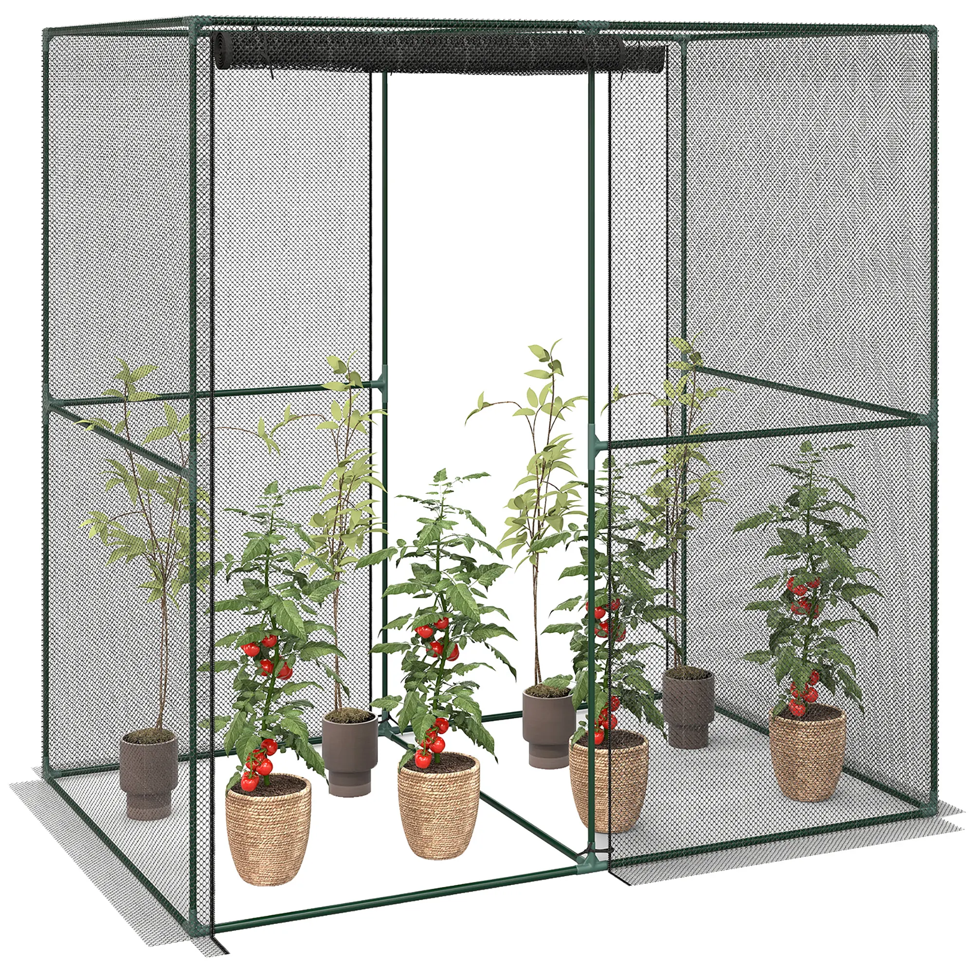 6' x 4' x 6' Mesh Crop Cage with Zippered Doors, Steel Durable Construction Backyard Protection for Vegetable Garden, Shields from Birds & Small Animals, Ensures Sunlight/Rain Access, Convenient Entry, Metal, 70.9" L X 47.2" W X 70.9" H