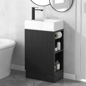 18.6" Bathroom Vanity with Sink, Bathroom Vanity Cabinet with Two-tier Shelf, Left or Right Orientation