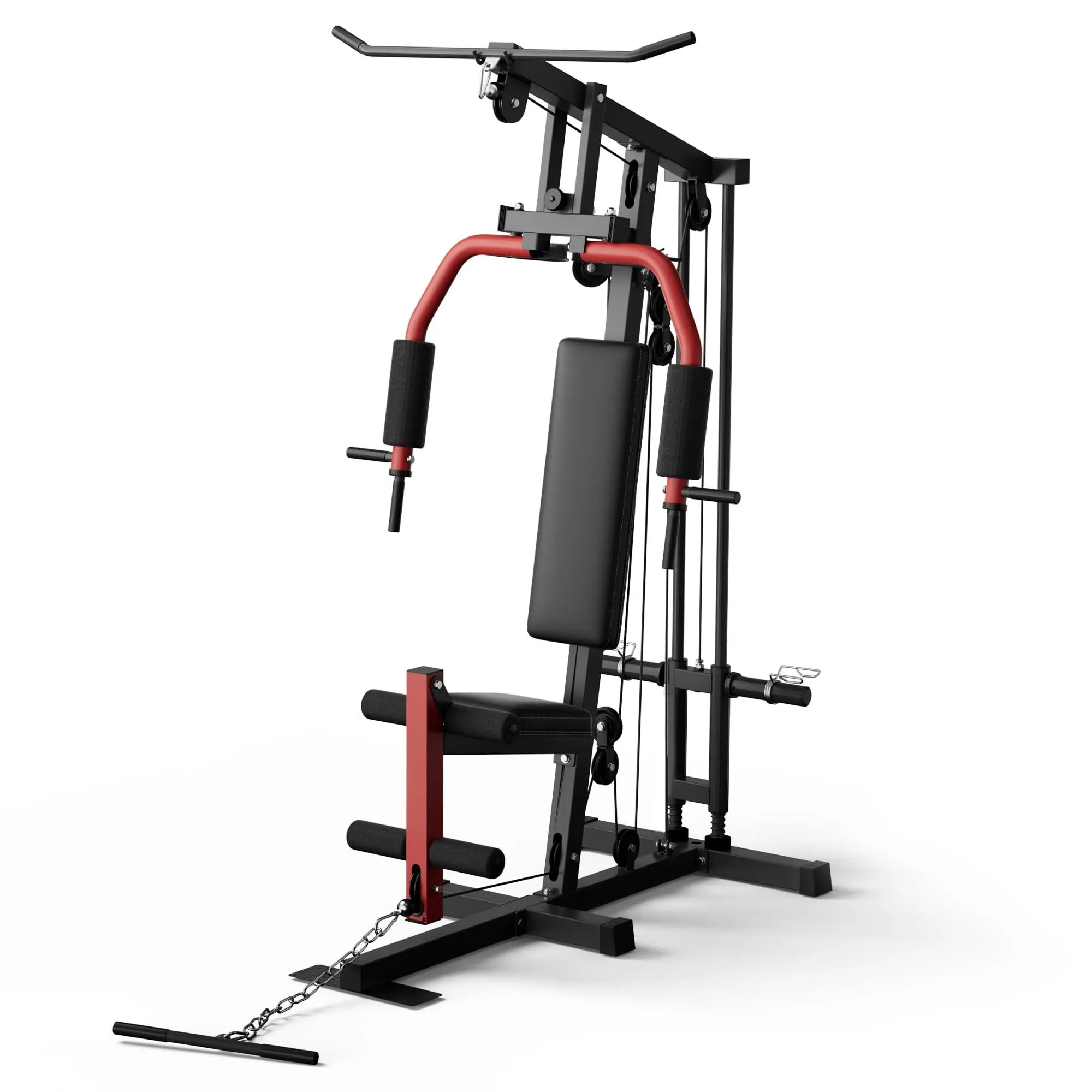 GARVEE Full Body Workout Station with LAT Pulldown, Chest Press, Leg Extension, Seated Row | Compact Home Gym Equipment for Small Spaces | 300LB Capacity | Fits 1"& 2" Plates (Weights Not Included)