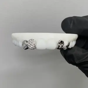 925 Silver Custom Honeycomb With Full Vvs Moissanite Plain Teeth Grillz