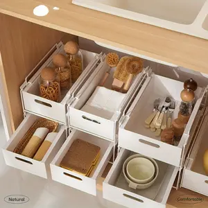 Stackable Sink Organizer Cabinet, Inner Counter Top Storage Drawer, Kitchen Countertop Organizing Basket, Space Saving Design, Kitchen Organizers Storage