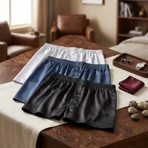 Men's Satin Silk Boxer Shorts Pack - Silky Comfortable Underwear with Button Fly for Sleep Pajamas Lounge Wear Lightweight Breathable Soft Fabric Perfect for Daily Wear and Nighttime Comfort