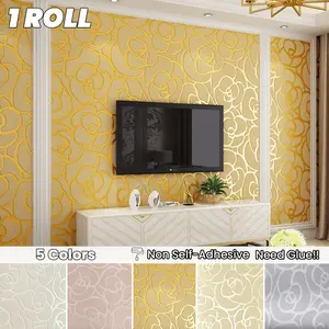 Modern Simple 3D Fashion Rose Non-Woven Wallpaper Roll, 3D Visual Effect, Multiple Colors, Suitable for Living Room, Bedroom, TV Background, Holiday Decor