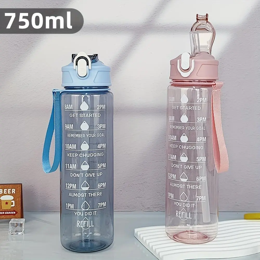 Water Bottle with Drinking Time Reminder and Straw, Handle, Leak-Proof, Ensure Hydration in Gym and Outdoor Sports, Leakproof Water Bottle, Travel Bottled Drinkware