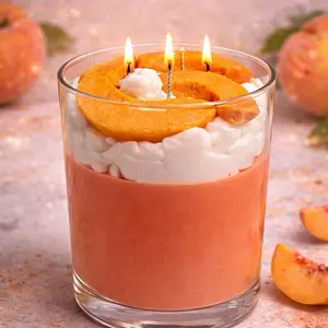 Peaches & Cream Scented 3 Wick Candle with Elegant Design for Home Decor Cozy Fragrance Enhances Living Spaces with Delightful Aroma - Perfume