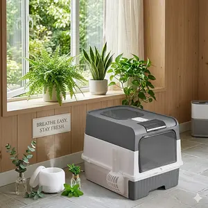 XL Covered Cat Litter Box for Large Cats 15-20lbs – Odor Control, Anti-Leak, High Sides, No Tracking, Easy to Clean, Lightweight & Durable Plastic