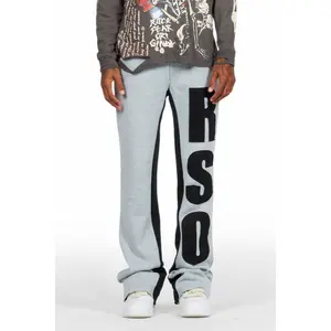 Uko Heather Grey Stacked Baggy Track Pant