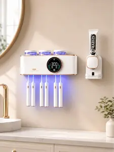 Smart UV Toothbrush Sanitizer,No-Drill Wall Mount Sterilization & Drying Rack,Electric Toothbrush Holder,Deep Germ Killing Removes Bacteria & Odor,Keep Bathroom Tidy & Oral Hygiene Fresh Sterilizing