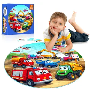 Fun Cognitive Large Block Puzzle, Floor Puzzle with Cartoon Construction Car & Rescue Vehicle, Cartoon Vehicles, Vibrant Colors, Family Interaction, Early Learning Gift