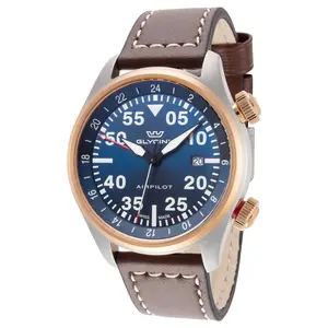 Glycine Airpilot GMT Swiss Men's Watch Blue Dial Leather Strap GL0352