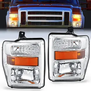 Nilight Headlight Assembly Compatible with 2008 2009 2010 Ford F250 F350 F450 Super Duty Headlamps Replacement Chrome Housing Amber Reflector Clear Lens Driver and Passenger Side