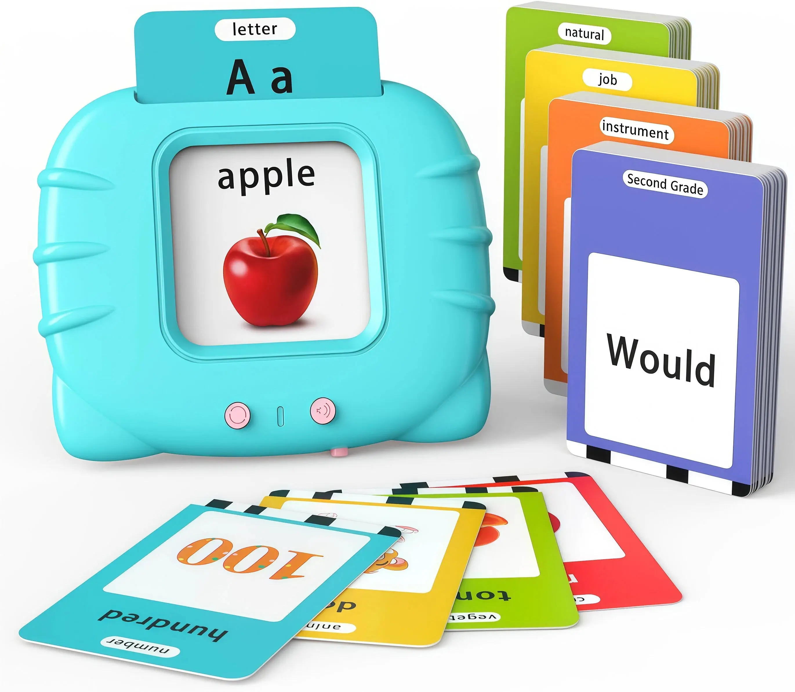 KIDGENIUS Bilingual Flashcard Reader - Spanish+English Language Interactive Toy, Screen-Free Vision Protection, Eco-Friendly Rechargeable Educational Tool for Ages 2-8 Toddlers Vocabulary Development, 224 Cards
