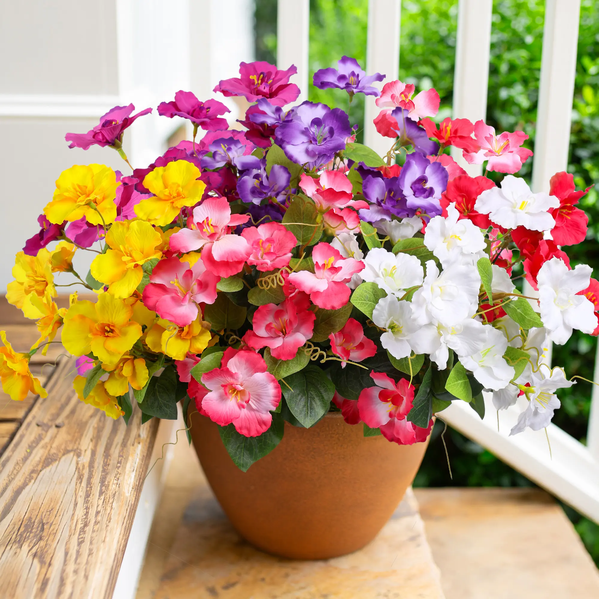 Ivydale Hibiscus Artificial Flowers for Outdoors Spring Decoration, 6 Bundles Faux Silk Flowers UV Resistant Look Real Artificial Tropical Flower Fake Plants for Outside Planter Porch Patio, Mix