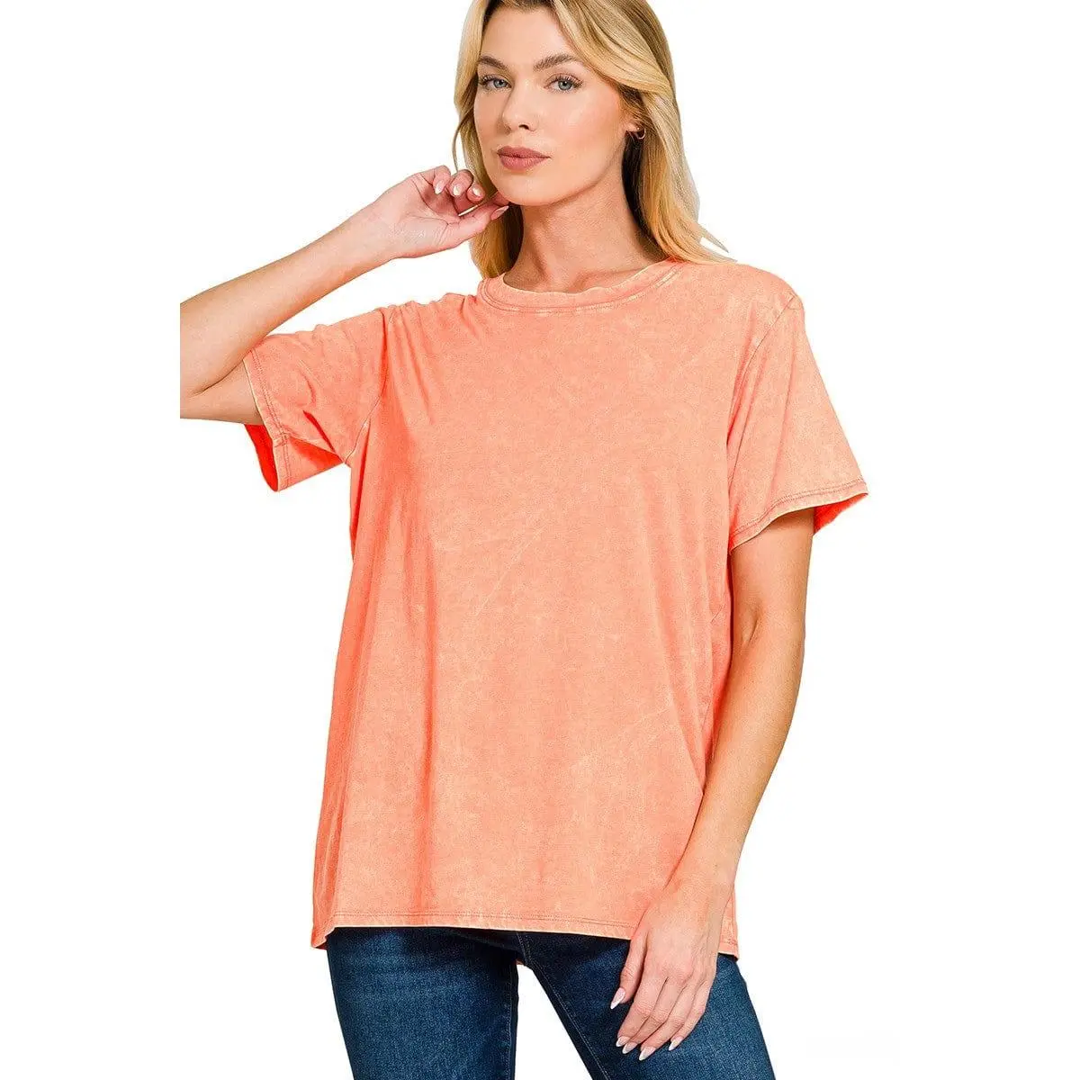 Women's Acid Wash Cotton T-shirt, Vintage Style Short Sleeve Top with a Round Neckline for Everyday Casual Wear, Shortsleeve, Tshirt, Piece, Wardrobe Staples, Vibe