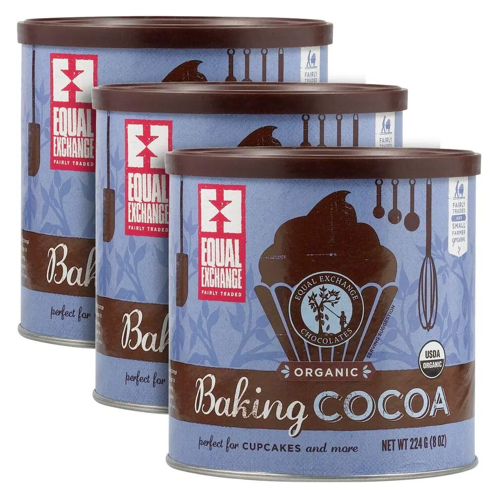 Equal Exchange Organic Pure Unsweetened Chocolate Baking Cocoa - 8oz Pouch, Pack of 3, Pure Cocoa