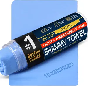 Premium Large Shammy Towel for Cars (26"x17") - Super Absorbent, Ultra-Soft, Spot-Free, Scratch-Free, Lint-Free Chamois Cloth - Long Lasting, Reusable Car Drying Towel (Blue Edition)