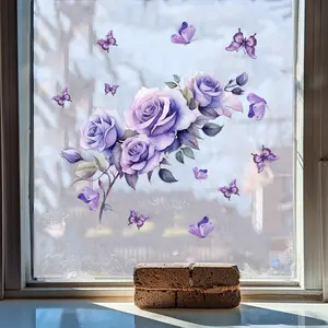 1Pc romantic purple rose butterfly decorative Aesthetic Stickers, suitable for home decoration, bedroom, living room wall decoration, etc., self-adhesive detachable waterproof sticker, adding warm atmosphere and vitality