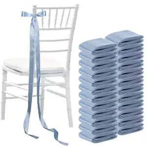 Elegant Wedding Bow Decor Set, Satin Butterfly Chair Decoration, Silk Ribbon Back Belt, Blue Color, Perfect for Ceremony Aisles, Chair Cover Sashes