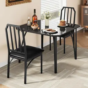 Glass Dining Table Set,Dining Table with Chairs,Chamfered Design Style and Comfortable Upholstered Seats,Dining Table for Small Space, Apartment,Home Kitchen