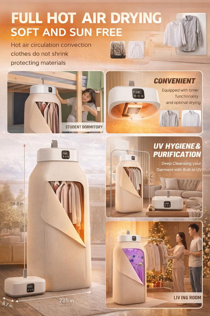 Mini Portable Clothes Dryer for Apartment Dorm RV & Travel Compact Electric Dryer with Drying Bag for Daily Laundry Ideal for On-the-Go Use