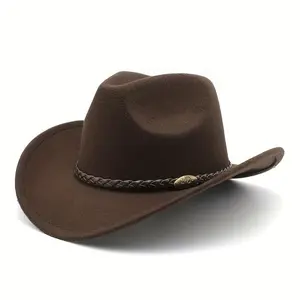 Classic Wide-Brimmed Western Cowboy Hat with Calf Additions, Top Hat, Suitable for Both Men And Women, Perfect for Horseback Riding, Participating in Western-Themed Events, (With Hat Holder)