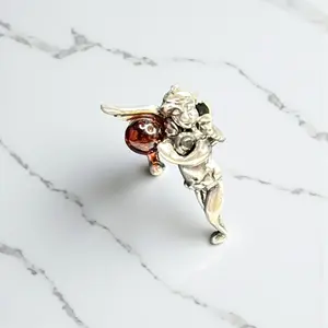 Sterling Silver Cherub Pendant With Cognac Amber Beautiful Jewelry for Women Womens Fine Jewelry Elegant Design High Quality Jewelry