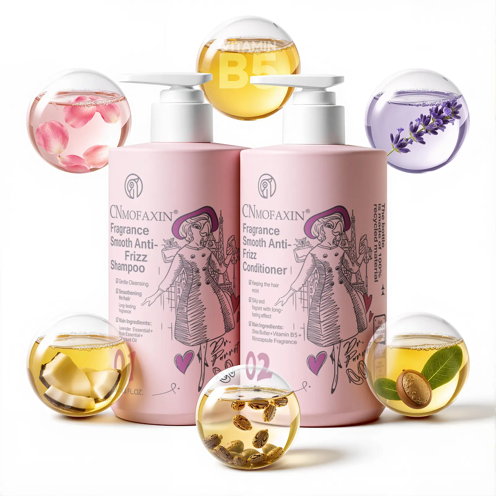 Cnmofaxin Shampoo and Conditioner, Anti-Frizz Haircare for Damaged Hair, Salon Cleanser with Shea Butter & Coconut Oil for a Glossy Finish, Lavender Aroma, 16.8 fl oz, 2-Pack, Calming, Smooth, Moisture