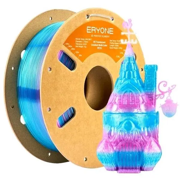 Eryone Transparent Dual-Color PETG 3D Printer Filament - Rose Red, Light Blue, 1KG, 1.75mm