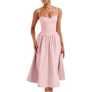 Women's Vintage Corset Dress Spaghetti Strap A-Line Midi Dress Elegant Cocktail Party Evening Dresses